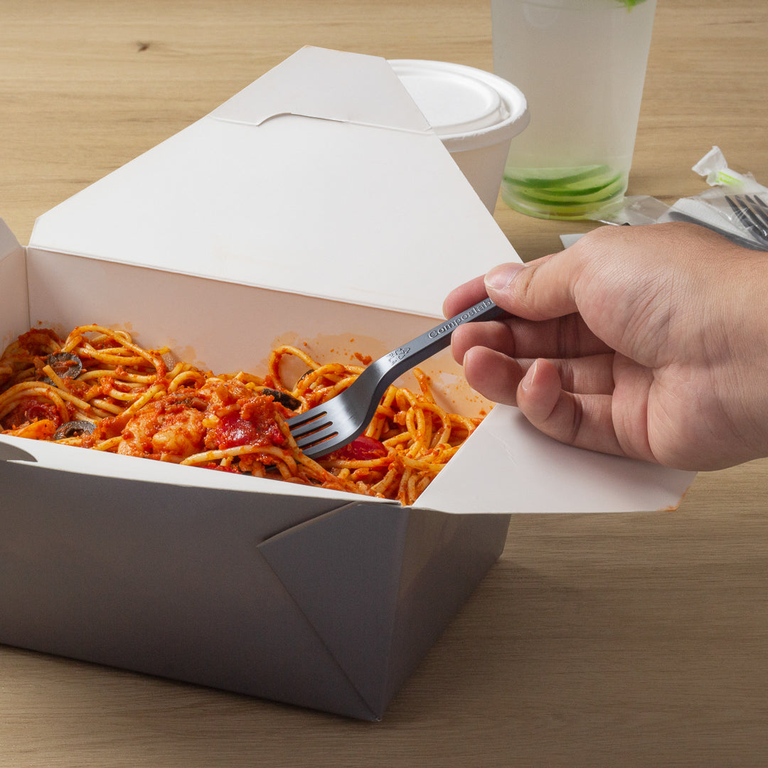 Basic Nature Black CPLA Plastic Fork - Wrapped, Heat-Resistant, Compostable - 6 1/2" - 50 count box