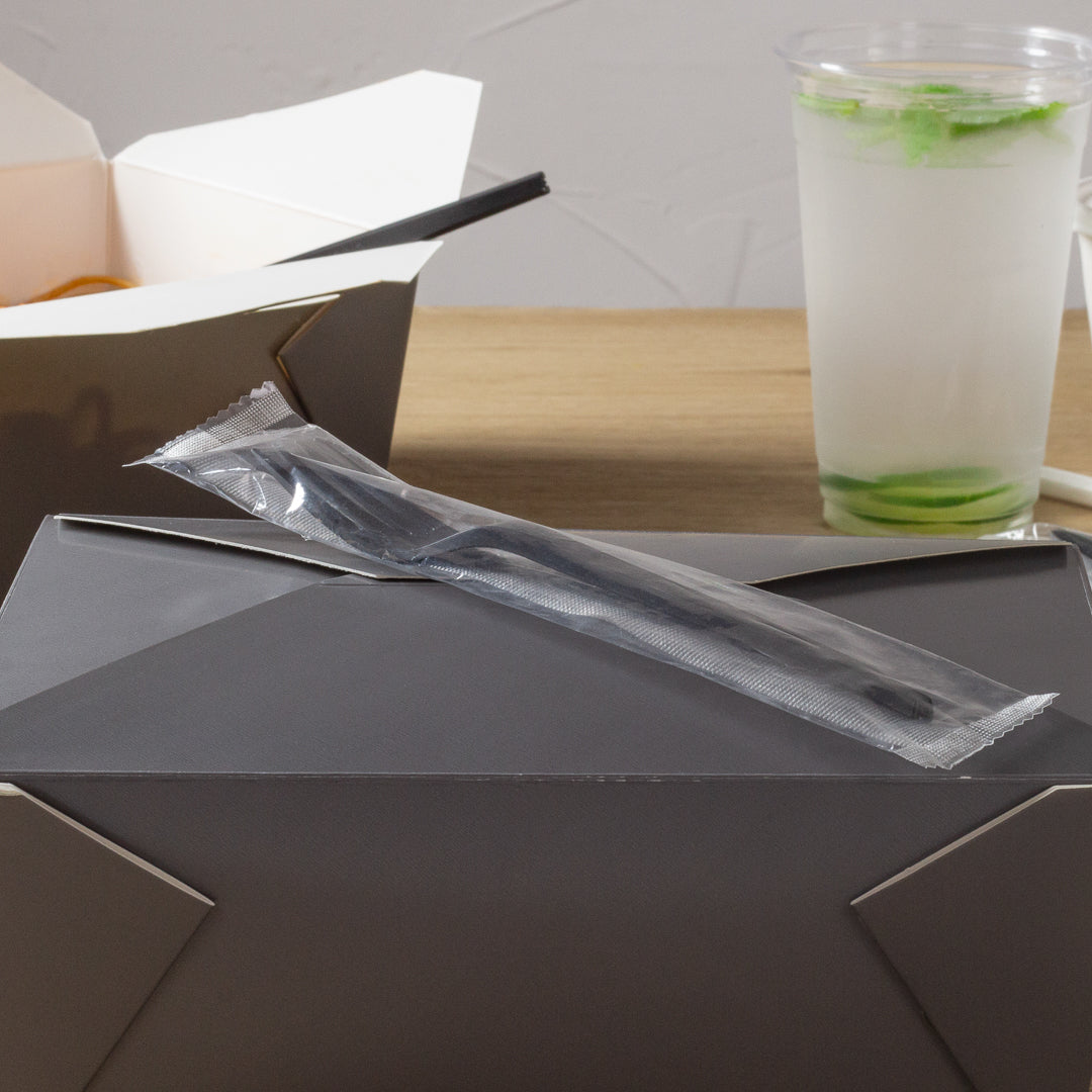 Basic Nature Black CPLA Plastic Fork - Wrapped, Heat-Resistant, Compostable - 6 1/2" - 250 count box