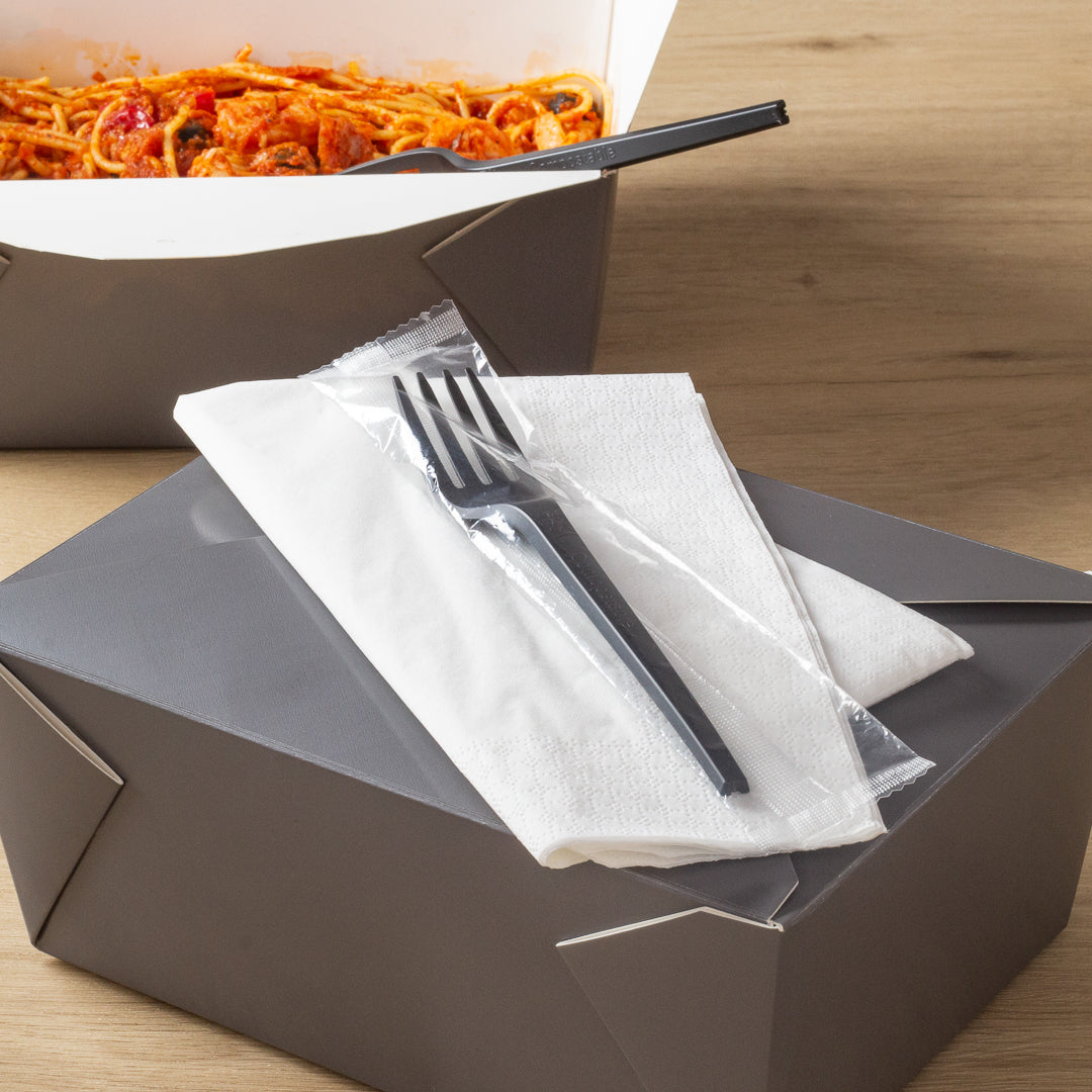 Basic Nature Black CPLA Plastic Fork - Wrapped, Heat-Resistant, Compostable - 6 1/2" - 250 count box