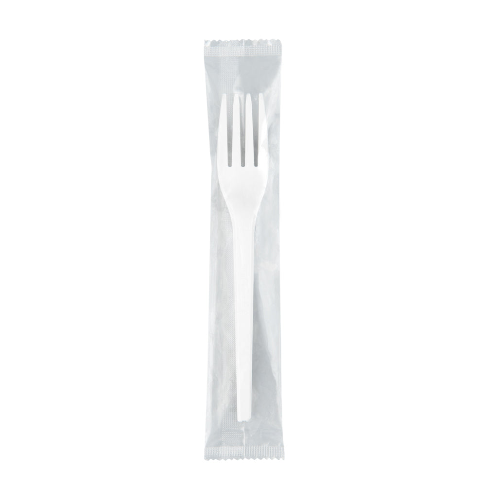 Basic Nature White CPLA Plastic Fork - Wrapped, Heat-Resistant, Compostable - 6 1/2" - 50 count box