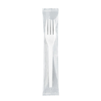 Basic Nature White CPLA Plastic Fork - Wrapped, Heat-Resistant, Compostable - 6 1/2" - 50 count box