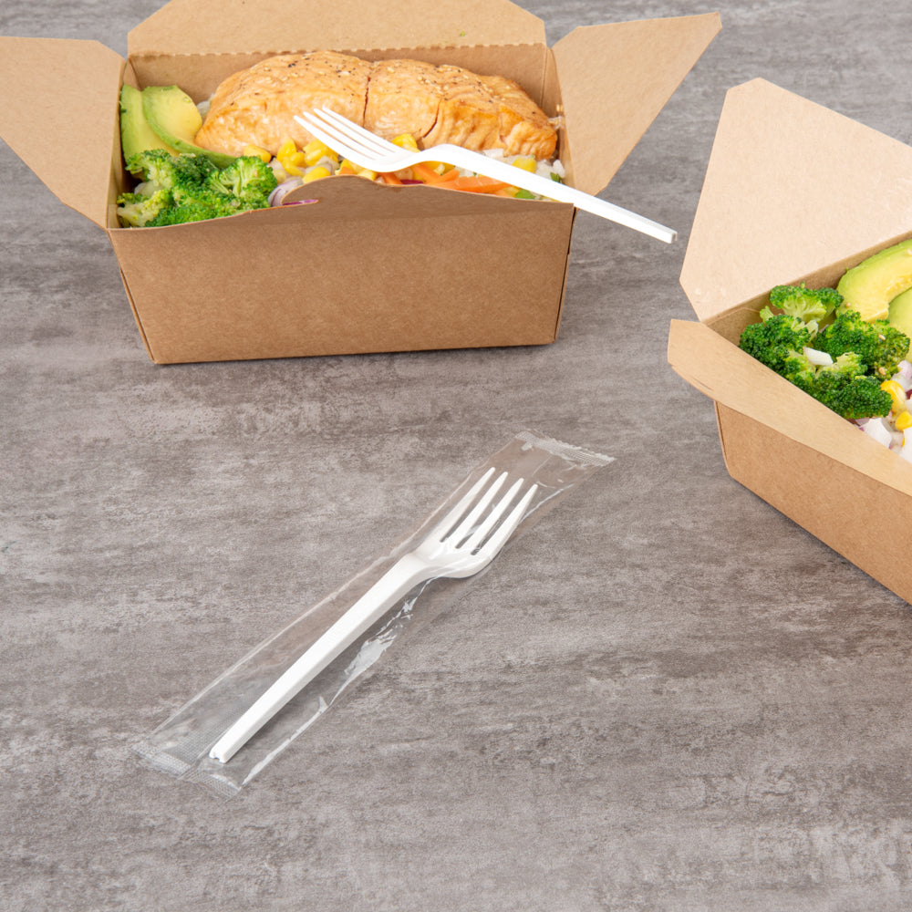 Basic Nature White CPLA Plastic Fork - Wrapped, Heat-Resistant, Compostable - 6 1/2" - 50 count box