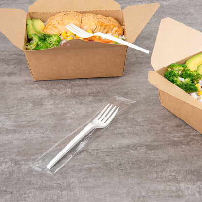 Basic Nature White CPLA Plastic Fork - Wrapped, Heat-Resistant, Compostable - 6 1/2" - 50 count box