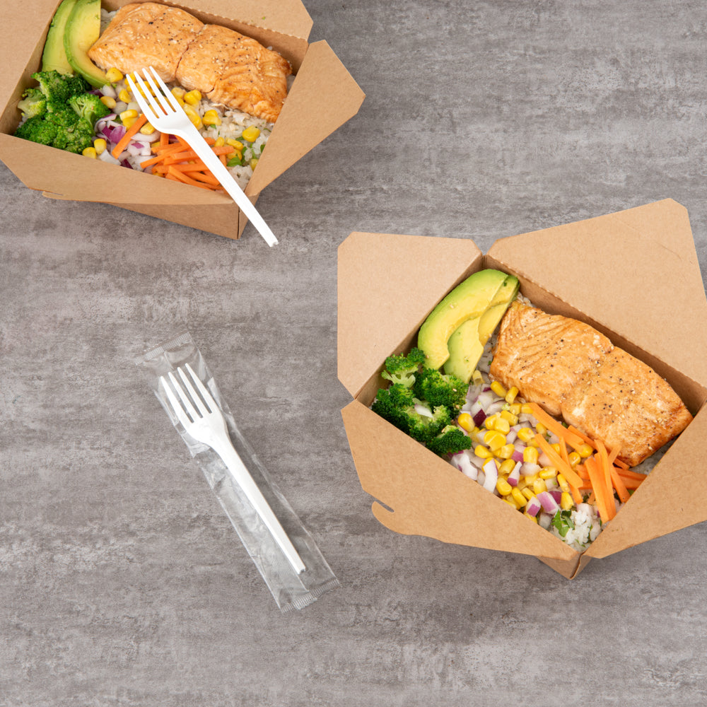 Basic Nature White CPLA Plastic Fork - Wrapped, Heat-Resistant, Compostable - 6 1/2" - 50 count box