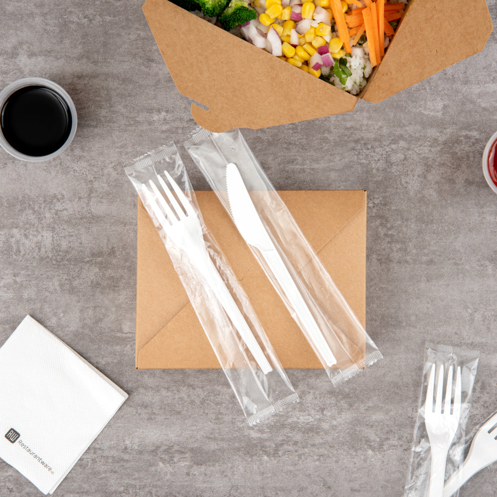 Basic Nature White CPLA Plastic Fork - Wrapped, Heat-Resistant, Compostable - 6 1/2" - 50 count box