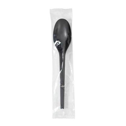 Basic Nature Black CPLA Plastic Spoon - Wrapped, Heat-Resistant, Compostable - 6 1/2" - 50 count box