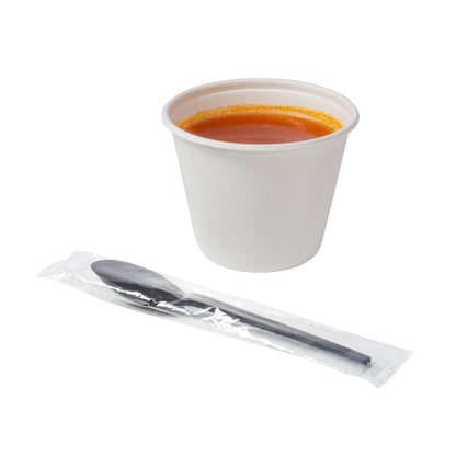 Basic Nature Black CPLA Plastic Spoon - Wrapped, Heat-Resistant, Compostable - 6 1/2" - 50 count box