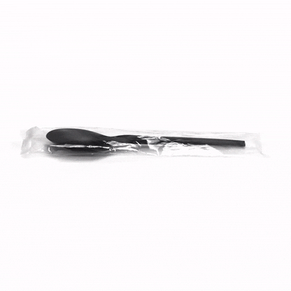 Basic Nature Black CPLA Plastic Spoon - Wrapped, Heat-Resistant, Compostable - 6 1/2" - 50 count box