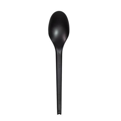 Basic Nature Black CPLA Plastic Spoon - Wrapped, Heat-Resistant, Compostable - 6 1/2" - 50 count box