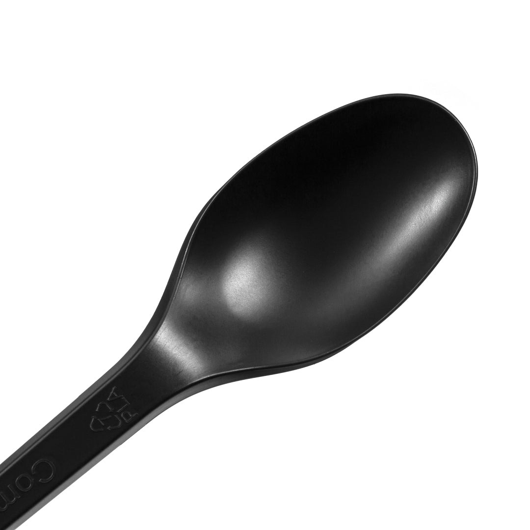 Basic Nature Black CPLA Plastic Spoon - Wrapped, Heat-Resistant, Compostable - 6 1/2" - 50 count box