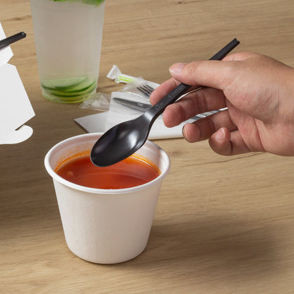 Basic Nature Black CPLA Plastic Spoon - Wrapped, Heat-Resistant, Compostable - 6 1/2" - 50 count box