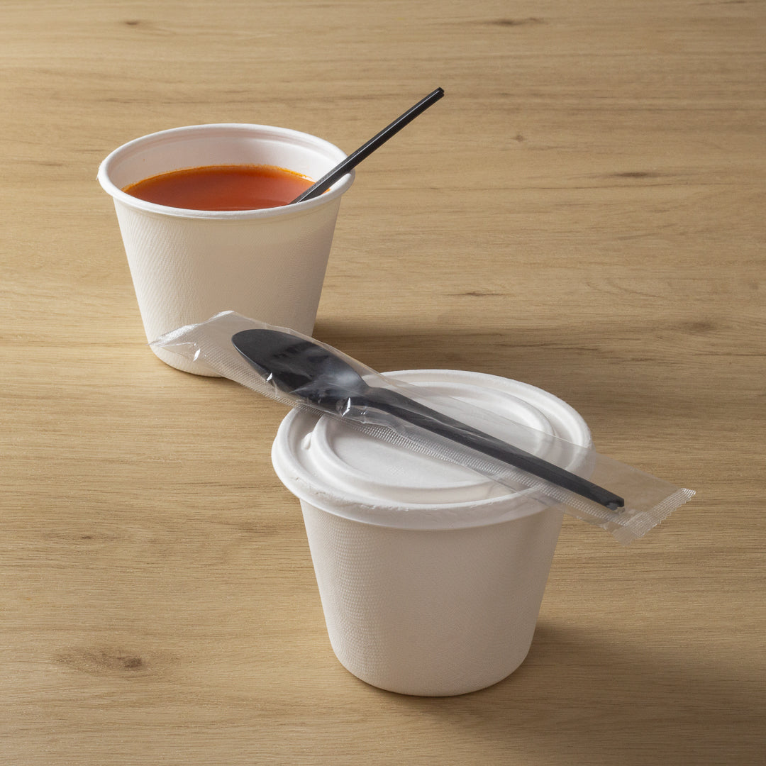 Basic Nature Black CPLA Plastic Spoon - Wrapped, Heat-Resistant, Compostable - 6 1/2" - 250 count box