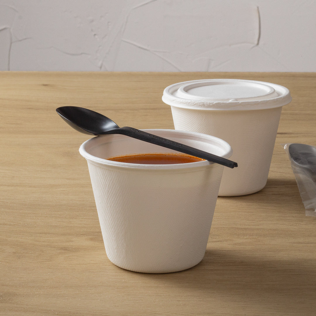 Basic Nature Black CPLA Plastic Spoon - Wrapped, Heat-Resistant, Compostable - 6 1/2" - 250 count box