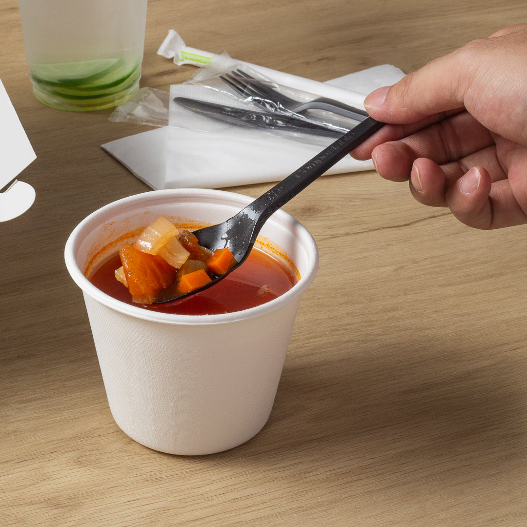Basic Nature Black CPLA Plastic Spoon - Wrapped, Heat-Resistant, Compostable - 6 1/2" - 250 count box