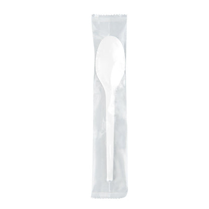 Basic Nature White CPLA Plastic Spoon - Wrapped, Heat-Resistant, Compostable - 6 1/2" - 50 count box