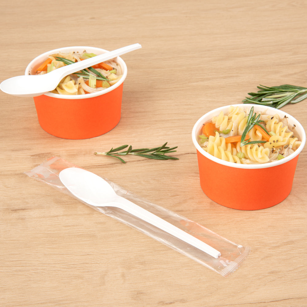 Basic Nature White CPLA Plastic Spoon - Wrapped, Heat-Resistant, Compostable - 6 1/2" - 50 count box