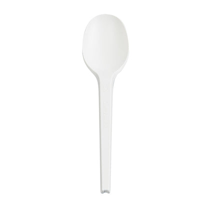 Basic Nature White CPLA Plastic Spoon - Wrapped, Heat-Resistant, Compostable - 6 1/2" - 50 count box
