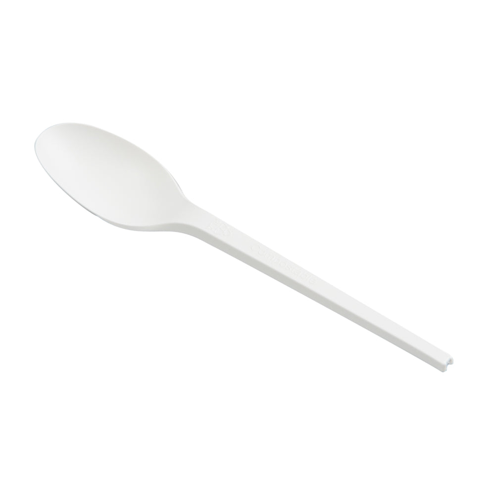 Basic Nature White CPLA Plastic Spoon - Wrapped, Heat-Resistant, Compostable - 6 1/2" - 50 count box