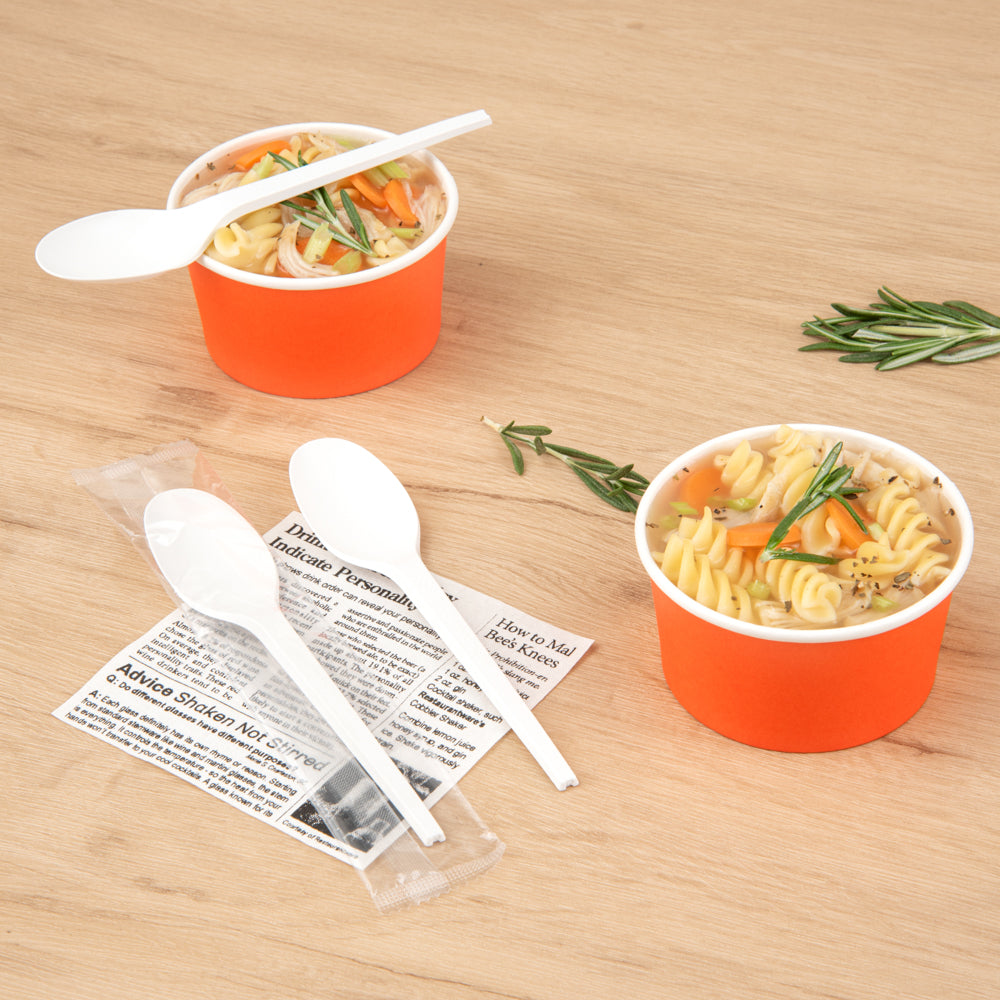 Basic Nature White CPLA Plastic Spoon - Wrapped, Heat-Resistant, Compostable - 6 1/2" - 50 count box