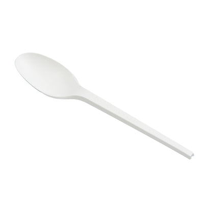 Basic Nature White CPLA Plastic Spoon - Wrapped, Heat-Resistant, Compostable - 6 1/2" - 250 count box