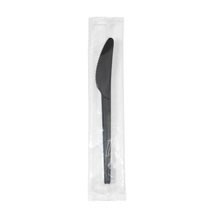 Basic Nature Black CPLA Plastic Knife - Wrapped, Heat-Resistant, Compostable - 6 1/2" - 50 count box