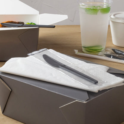 Basic Nature Black CPLA Plastic Knife - Wrapped, Heat-Resistant, Compostable - 6 1/2" - 50 count box