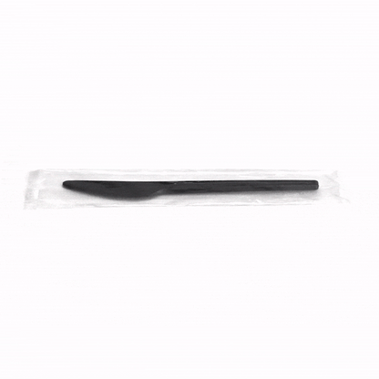 Basic Nature Black CPLA Plastic Knife - Wrapped, Heat-Resistant, Compostable - 6 1/2" - 50 count box