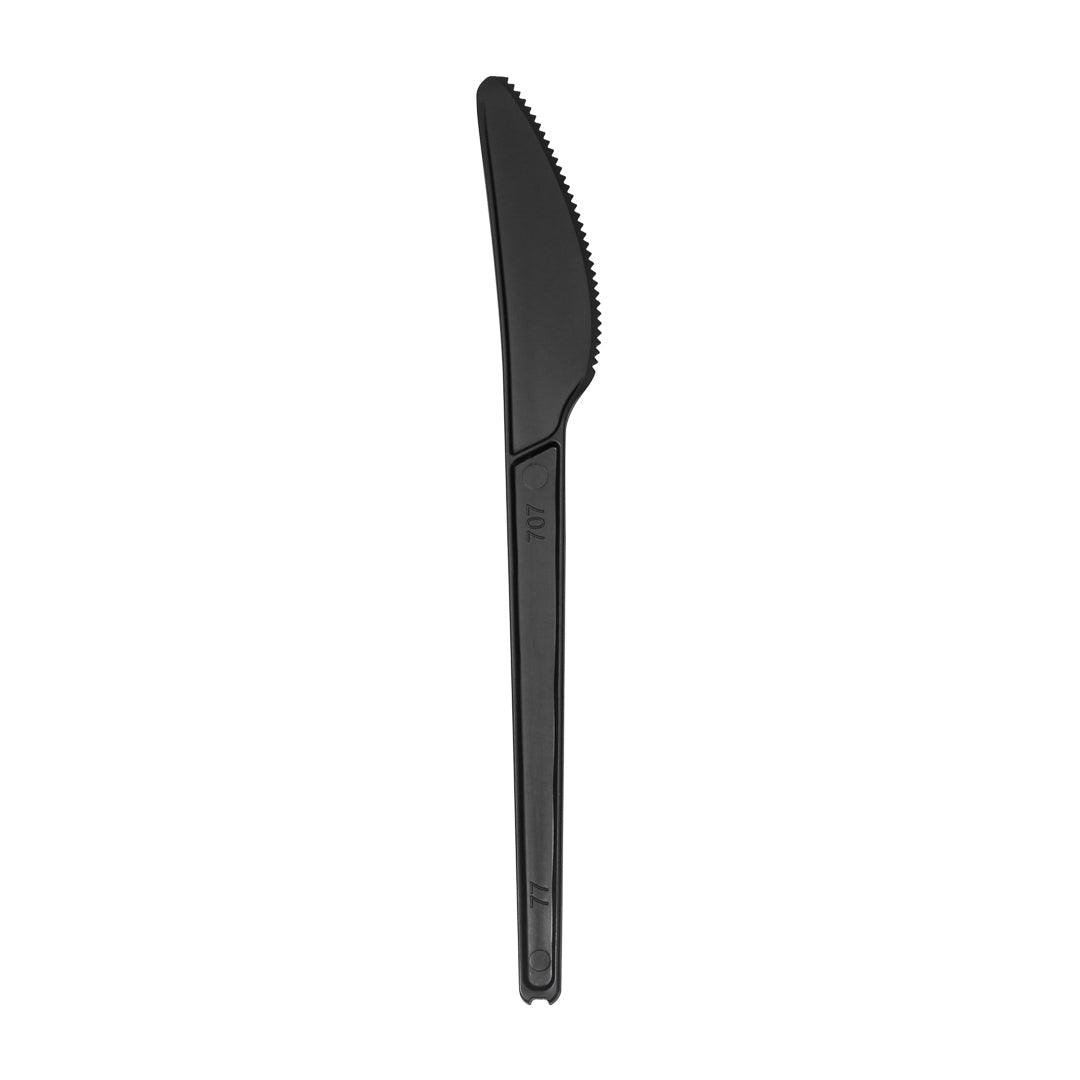 Basic Nature Black CPLA Plastic Knife - Wrapped, Heat-Resistant, Compostable - 6 1/2" - 50 count box