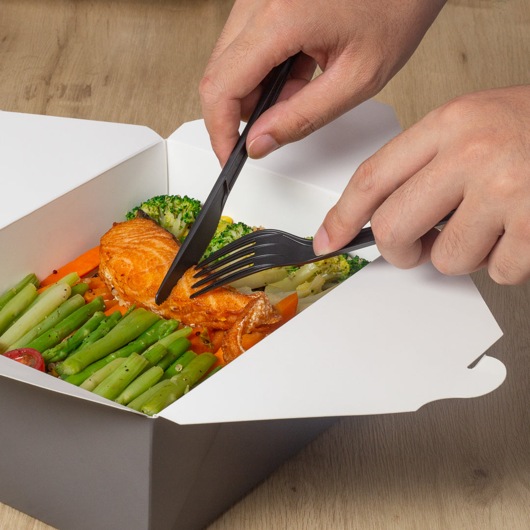 Basic Nature Black CPLA Plastic Knife - Wrapped, Heat-Resistant, Compostable - 6 1/2" - 50 count box