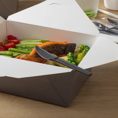 Basic Nature Black CPLA Plastic Knife - Wrapped, Heat-Resistant, Compostable - 6 1/2" - 50 count box