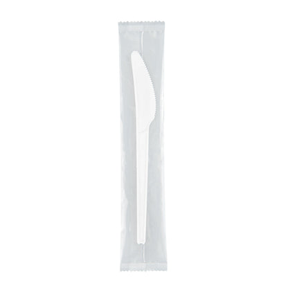 Basic Nature White CPLA Plastic Knife - Wrapped, Heat-Resistant, Compostable - 6 1/2" - 50 count box