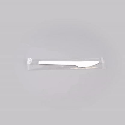 Basic Nature White CPLA Plastic Knife - Wrapped, Heat-Resistant, Compostable - 6 1/2" - 50 count box