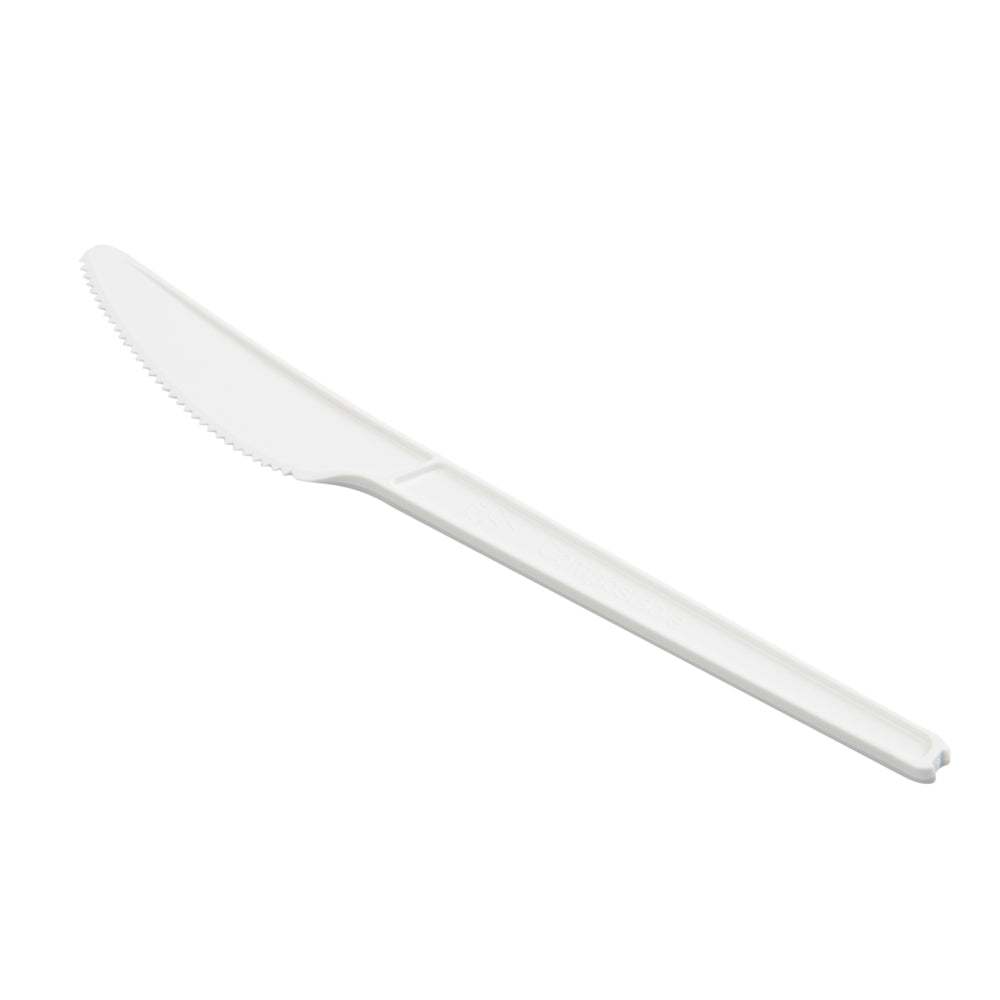 Basic Nature White CPLA Plastic Knife - Wrapped, Heat-Resistant, Compostable - 6 1/2" - 50 count box
