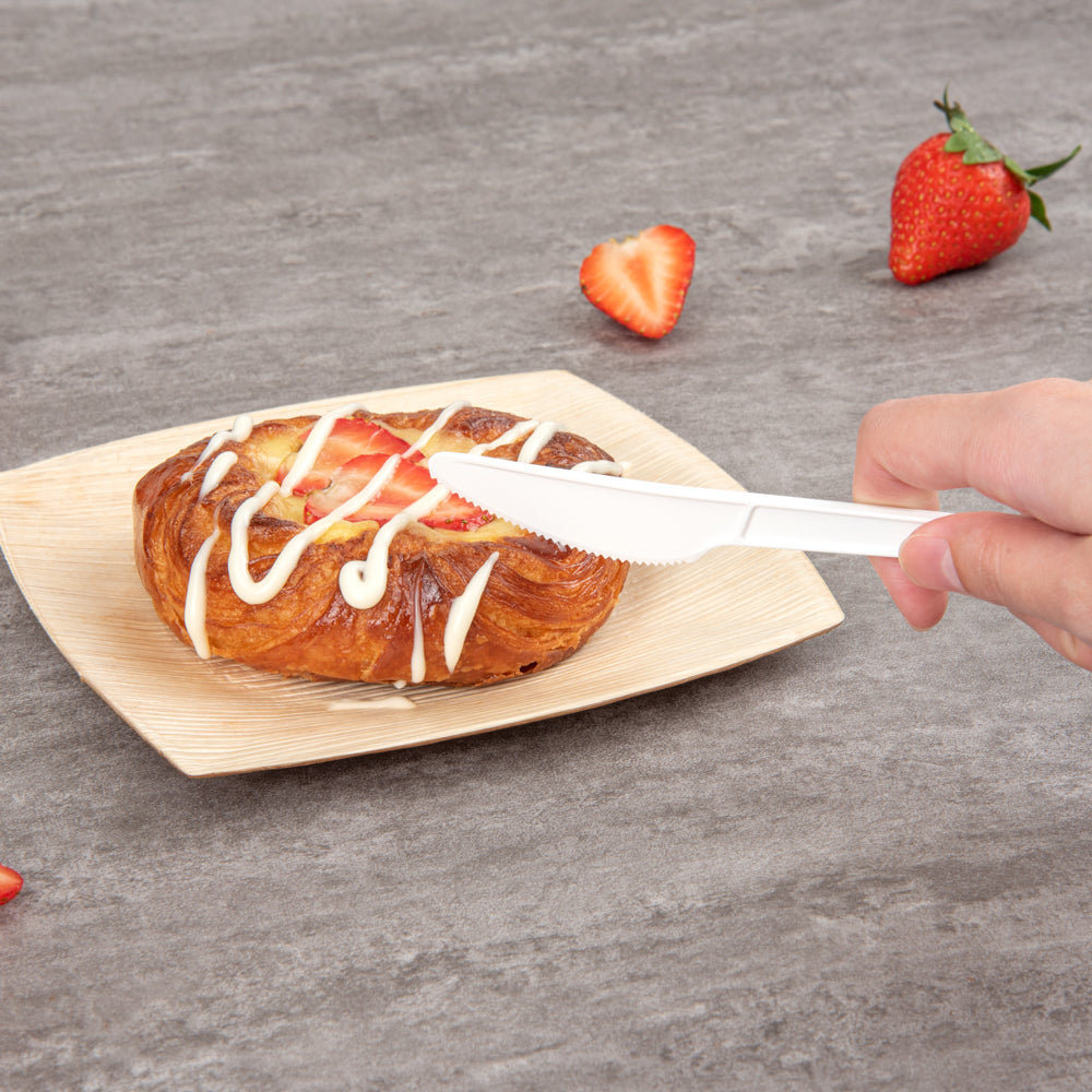 Basic Nature White CPLA Plastic Knife - Wrapped, Heat-Resistant, Compostable - 6 1/2" - 50 count box