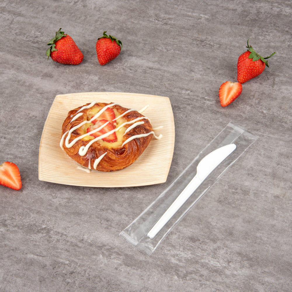 Basic Nature White CPLA Plastic Knife - Wrapped, Heat-Resistant, Compostable - 6 1/2" - 250 count box