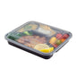 Asporto 34 oz Black Plastic 4 Compartment Food Container - with Clear Lid, Microwavable - 8 3/4" x 7 1/2" x 1 1/2" - 100 count box