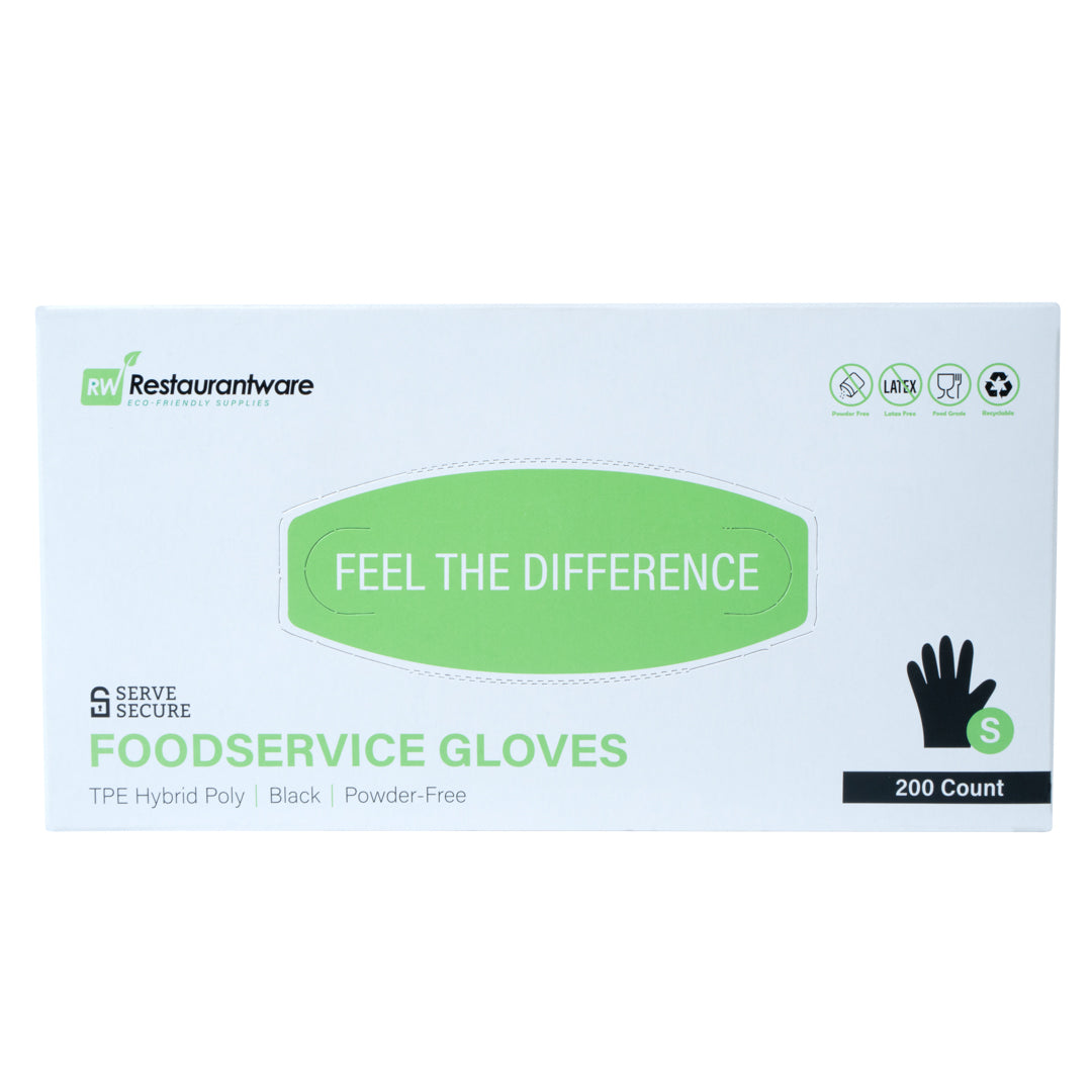 Serve Secure Black TPE Hybrid Plastic Small Foodservice Gloves - Latex Free, Powder Free - 10" x 8 1/4" - 1000 count box