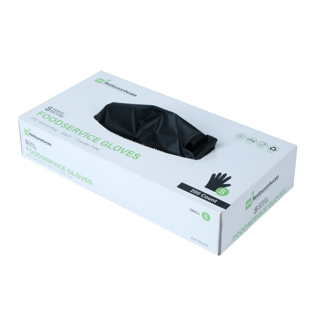 Serve Secure Black TPE Hybrid Plastic Small Foodservice Gloves - Latex Free, Powder Free - 10" x 8 1/4" - 200 count box
