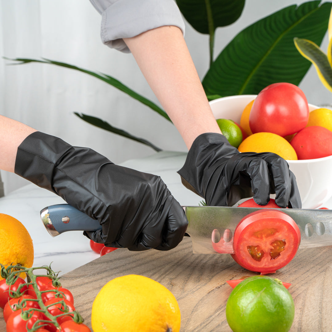 Serve Secure Black TPE Hybrid Plastic Small Foodservice Gloves - Latex Free, Powder Free - 10" x 8 1/4" - 200 count box