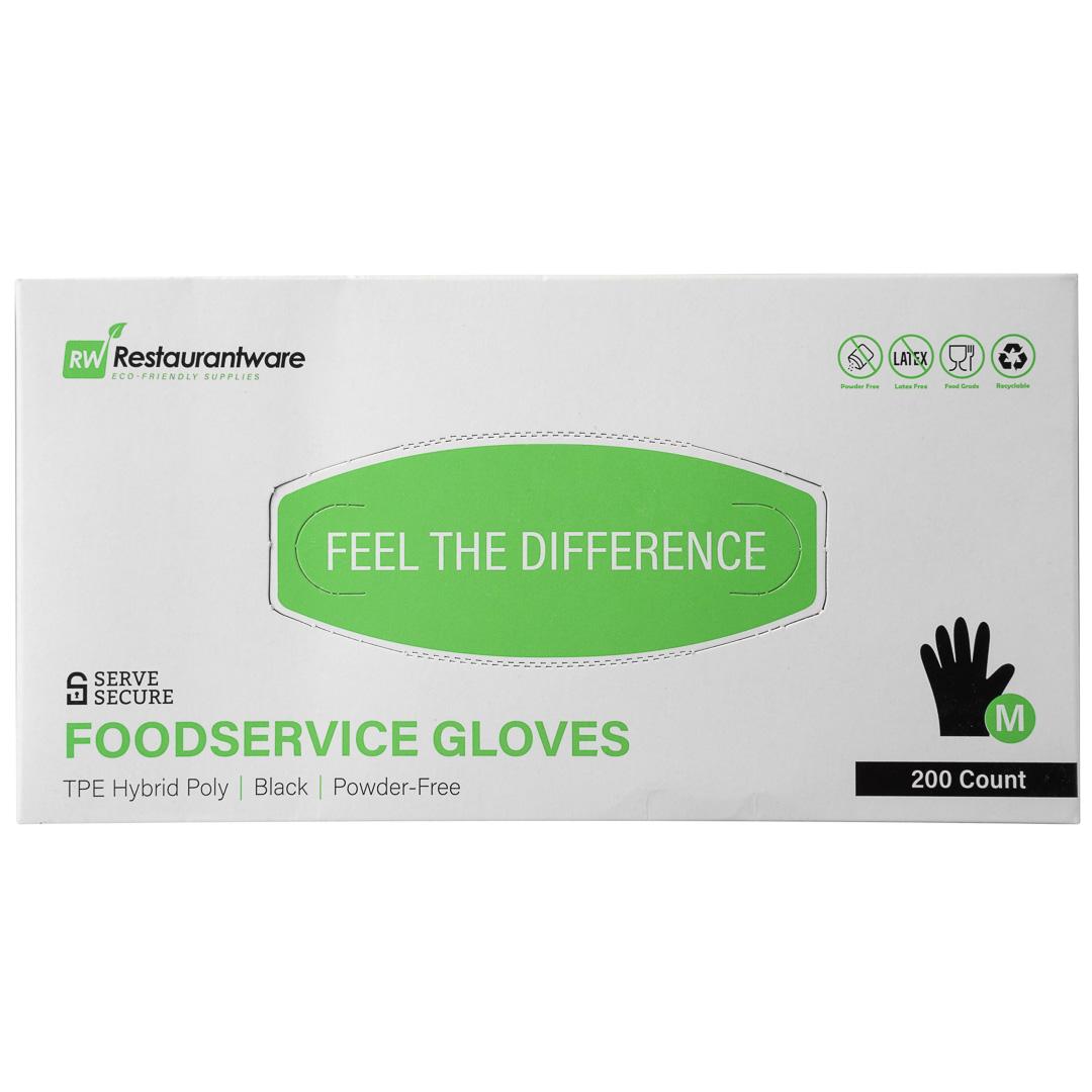Serve Secure Black TPE Hybrid Plastic Medium Foodservice Gloves - Latex Free, Powder Free - 10 1/4" x 8 1/2" - 200 count box