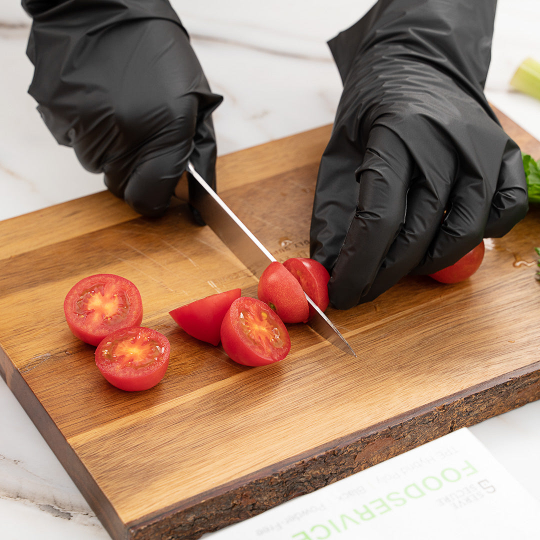 Serve Secure Black TPE Hybrid Plastic Medium Foodservice Gloves - Latex Free, Powder Free - 10 1/4" x 8 1/2" - 1000 count box
