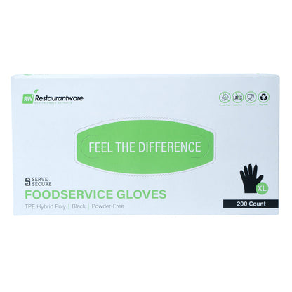 Serve Secure Black TPE Hybrid Plastic Extra Large Foodservice Gloves - Latex Free, Powder Free - 10 1/4" x 9 3/4" - 1000 count box