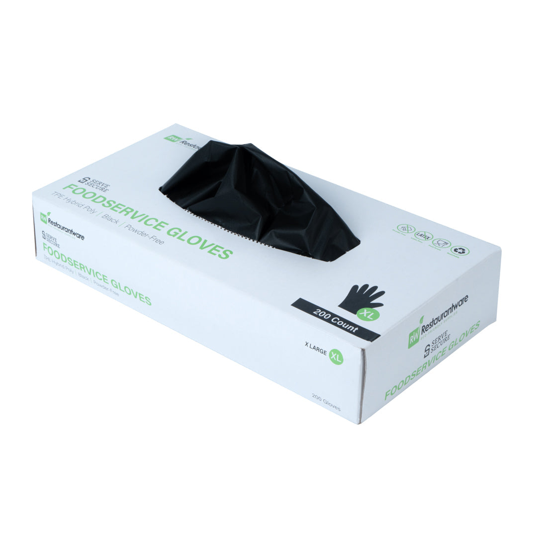 Serve Secure Black TPE Hybrid Plastic Extra Large Foodservice Gloves - Latex Free, Powder Free - 10 1/4" x 9 3/4" - 200 count box