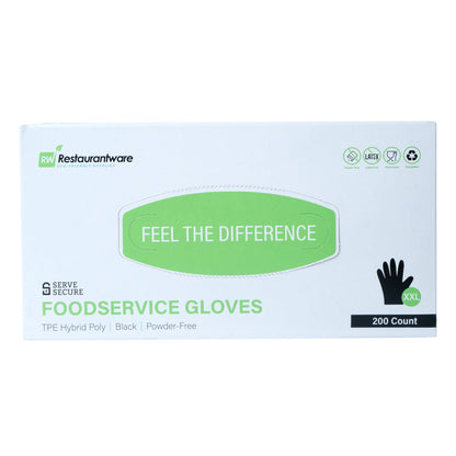 Serve Secure Black TPE Hybrid Plastic XXL Foodservice Gloves - Latex Free, Powder Free - 10 1/4" x 10 1/2" - 200 count box