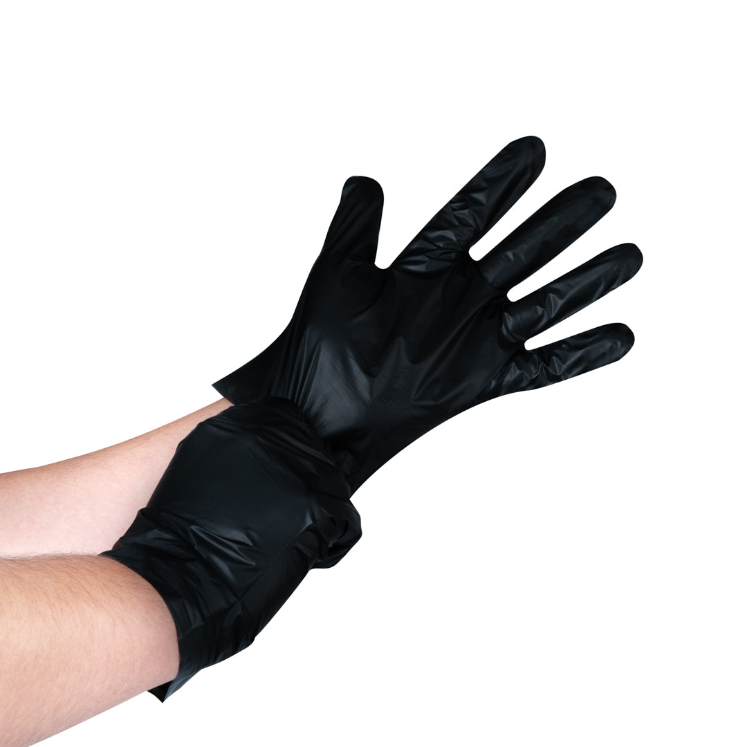 Serve Secure Black TPE Hybrid Plastic XXL Foodservice Gloves - Latex Free, Powder Free - 10 1/4" x 10 1/2" - 200 count box