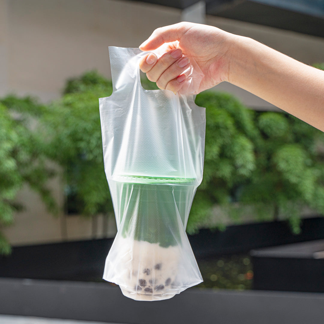 Bag Tek Clear Plastic Drink Carrier Bag - Fits 1 Cup - 6 1/4" x 3 1/4" x 11" - 100 count box