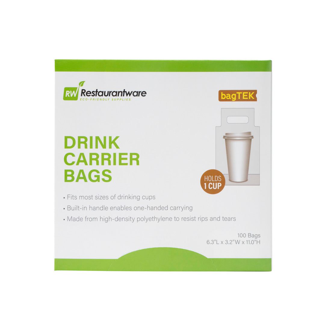 Bag Tek Clear Plastic Drink Carrier Bag - Fits 1 Cup - 6 1/4" x 3 1/4" x 11" - 100 count box