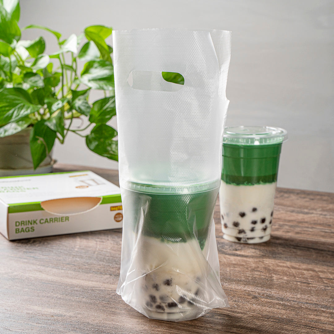Bag Tek Clear Plastic Drink Carrier Bag - Fits 1 Cup - 6 1/4" x 3 1/4" x 11" - 100 count box