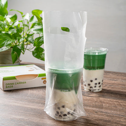 Bag Tek Clear Plastic Drink Carrier Bag - Fits 1 Cup - 6 1/4" x 3 1/4" x 11" - 100 count box