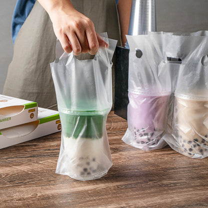 Bag Tek Clear Plastic Drink Carrier Bag - Fits 1 Cup - 6 1/4" x 3 1/4" x 11" - 100 count box